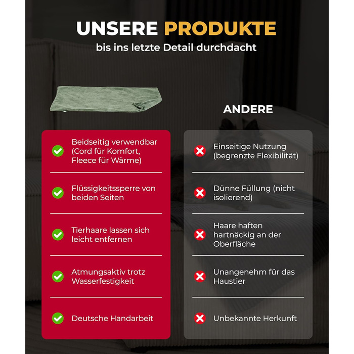 Водонепроникний плед для собак та котів на диван – захист від плям – дихаючий та пральний – Made in Germany (зелений, 95x135 см)