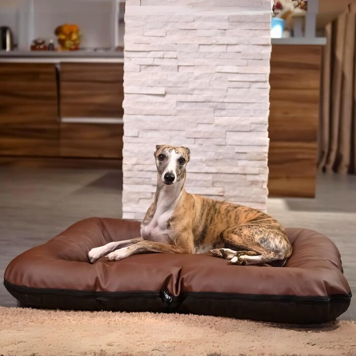 Ліжко для собак середніх порід 4L Textil Ella з штучної шкіри, водонепроникний матрац (90x70 см, коричневий)
