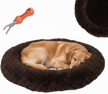 BENNO® Hundebett BALU - Кругле ліжко для собак 70x70x16 см, коричневе, з підстилкою, антиковзаюче, з іграшкою, миється