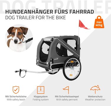 Фаркоп-причіп для велосипеда Hauki 2-в-1: для собак та дітей, сірий, 130x72x90 см, до 40 кг, з відбивачами, мотузкою та прапорцем