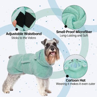 Рушник для собак OUOBOB: теплий халат з мікрофібри з капюшоном, зелений, розмір M