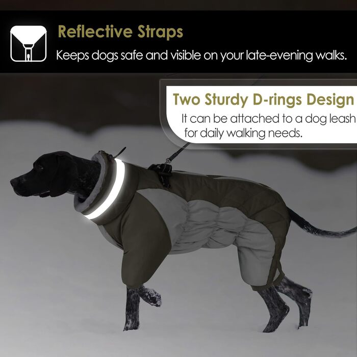 Зимовий комбінезон для собак AOFITEE - водонепроникний теплий одяг для великих собак з отвором для шлейки, теплий зимовий костюм для собак, підходить для Французького Бульдога (M, Оливковий)