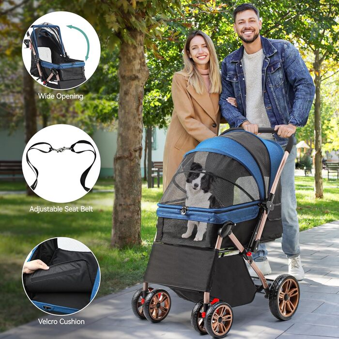 Візок для собак YITAHOME, блакитний, для маленьких собак, з обертовим ручками, сітковими вікнами та тримачем для напоїв