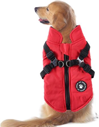 Зимовий теплий одяг для собак - водонепроникна куртка з шлейкою та D-посиланнями, тепла жилетка для цуценят, маленьких, середніх та великих собак (червоний, 2XL)