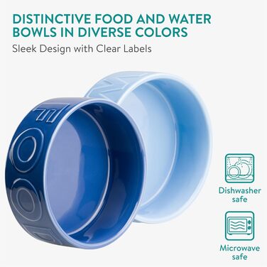 Набір мисок для собак Navaris 2 шт. з кераміки - підходять для мікрохвильовки та мийки посуду - миски для води та корму для собак чорного та білого кольорів - великий об'єм 700 мл Чорний Білий (блакитний)