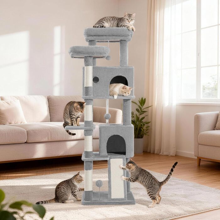 Котячий будиночок Kratzbaum 178 см, великий, сірий: кігтеточка, будиночок, платформа, іграшки