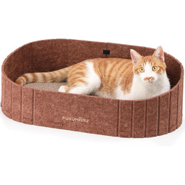 Кразборд для котів FUKUMARU: диван з крафт-паперу, 61 см, з м'яким лежаком, коричневий