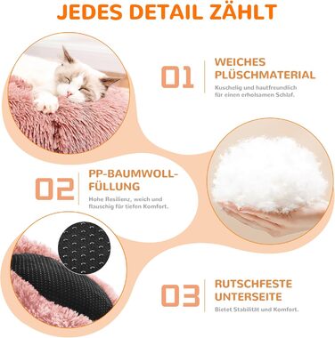 ALLSOPETS Заспокійливе кругле ліжко для собак і котів, м'яке плюшеве, з антиковзною основою, рожеве, 70 см, для малих і середніх порід, пране