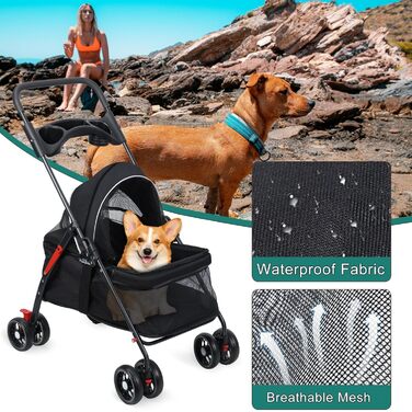 Дитяча коляска 2 в 1 для тварин Loyliawa, складна, з кошиком, тримачем для напоїв, чорна