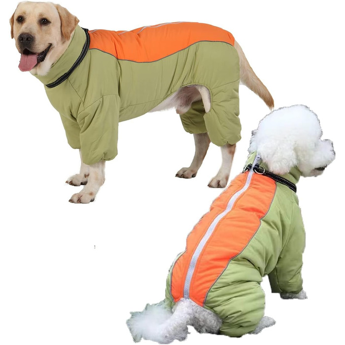 Зимовий теплий костюм для собак, світло-зелений, розмір 18. Вітронепроникна куртка для собак з блискавкою та кільцем, з відбиваючими елементами.
