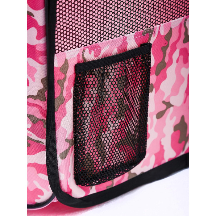 Портативний вольєр для домашніх тварин Pawer, 114x61 см, 8 панелей, рожевий камуфляж, 600D Oxford, для котів/собак/цуценят