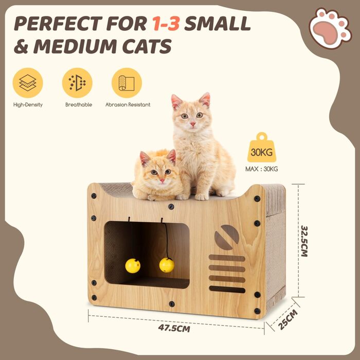 Котячий когтетоп Nobleza Hausform з іграшкою та м'ятою, 47,5x25x32,5 см, стійкий, захист меблів, великий