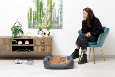 Baroni Home Лежанка для собак та котів, розмір S, з тканини, м'яка, зручна, для дому (45x60 см, сірий та блакитний)