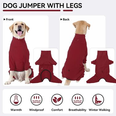 Теплий зимовий костюм для собак, флісовий пуловер з ніжками, м'яка тепла сорочка для собак маленьких та середніх порід, теплий халат для собак, флісова піжама (L, Червоний)