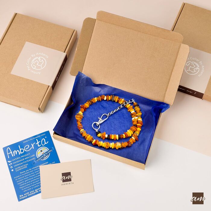 Нашийник для собак та котів Amberta Bernstein: бурштинова прикраса, 40-45 см