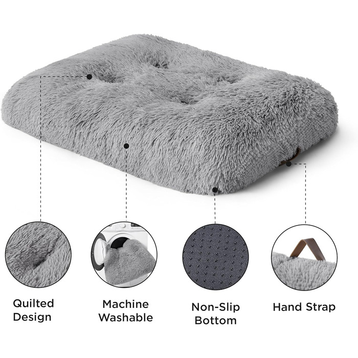 Лежак для великих собак BEDSURE 121x76x8 см, плюшевий, світло-сірий, знімний чохол, річна підкладка, що не ковзає, праний у пральній машині