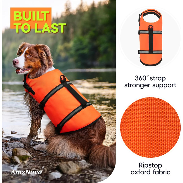 Світловідбиваюча рятувальна жилетка для собак AMZNOVA Rip Stop, XL, 79-97 см (обхват грудей)