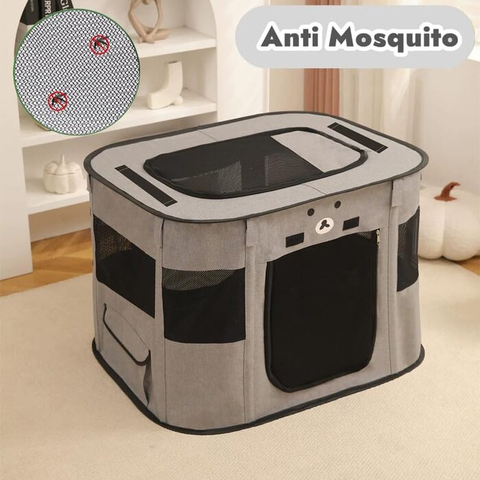 Клітка-будка для собак та котів, 90x70x60 см, сіра, розкладний вольєр для тварин