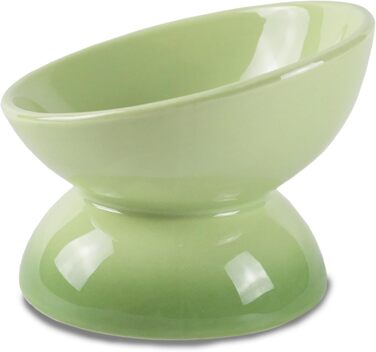 Підвищений годівниця для котів з кераміки, нахилений миска для води або корму, порцеляна, без стресу, запобігання зворотному потоку, придатний для миття в посудомийній машині та мікрохвильовій печі, лаванда (перехід кольору зелений)