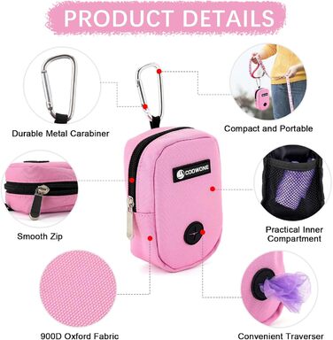 Сумка для ласощів та пакетиків для вигулу собак COOWONE, рожевий колір, з дозатором пакетиків