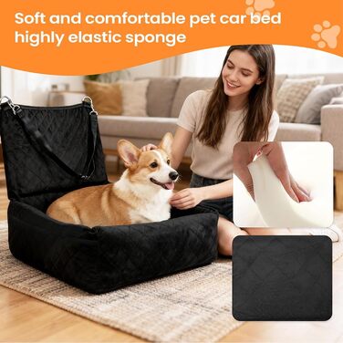 Автокрісло для собак - переносна автолюдина для цуценят | Регульоване та безпечне автокрісло для собак | Миється | З піднятою платформою | Чорний колір