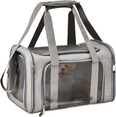 Транспортна переноска для тварин, сумка-переноска, переноска для собак, портативна, багатофункціональна, м'яка, складана, сіра