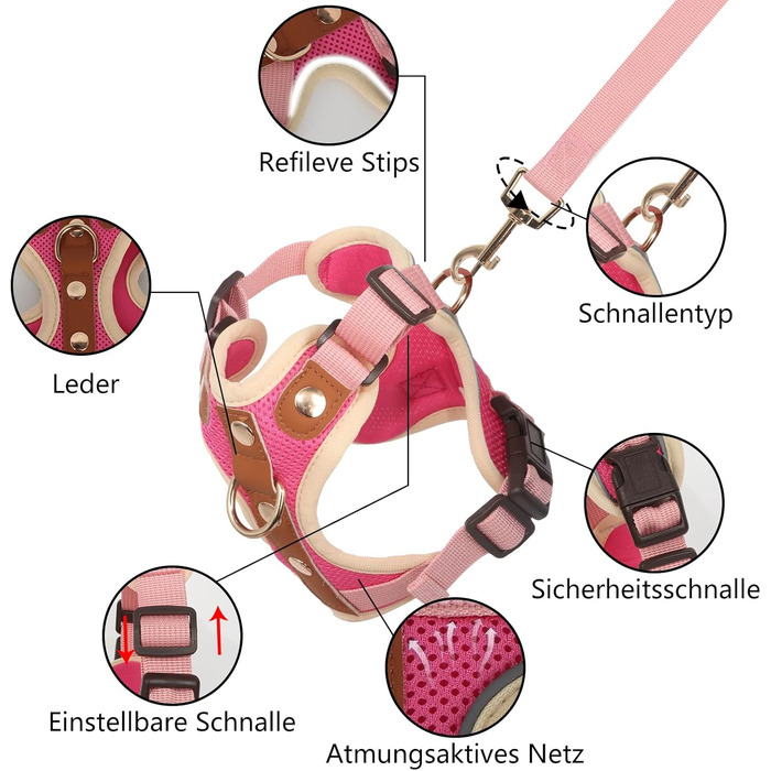 Набір для кота: шлейка та поводок-телескопічний, антизламання, регульована шлейка для кошенят та собак, рожевий
