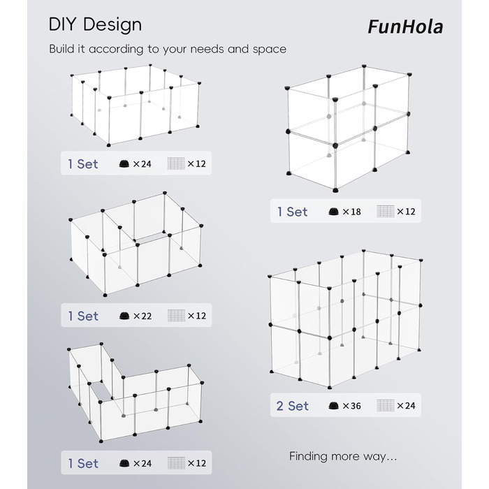 Клітка-манеж для дрібних тварин FunHola, клітка для морських свинок з вологостійким килимком, 12 панелей, манеж для хом'яків, їжаків, для використання в приміщенні та на вулиці, пластиковий забір, розмір 123,2 x 63 x 40,9 см