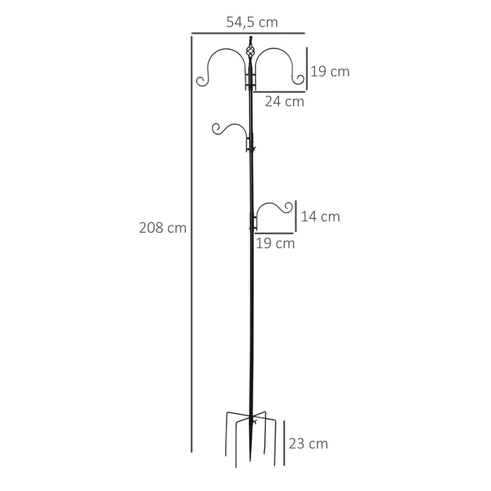 PawHut Bird Feeder Декоративна годівниця для диких птахів з 4 гачками 54,5 x 54,5 x 208 см Чорний | Аосом