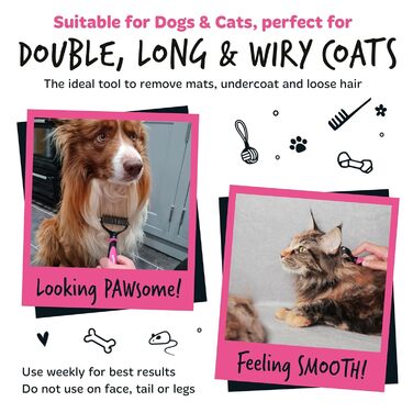 Bugalugs Щітка для грумінгу домашніх тварин: двостороння, видаляє підшерсток, для собак та котів