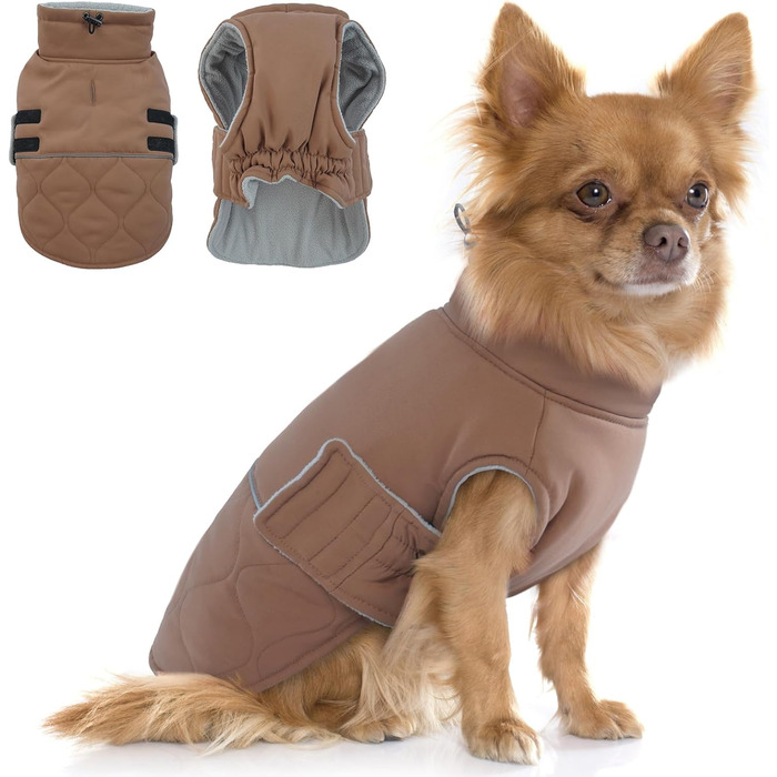 Зимовий теплий одяг для собак, куртка-жилет для собак, теплий зимовий одяг для Чихуахуа, Звергшпіца, Йоркширського тер'єра (Коричневий XS), XS Коричневий