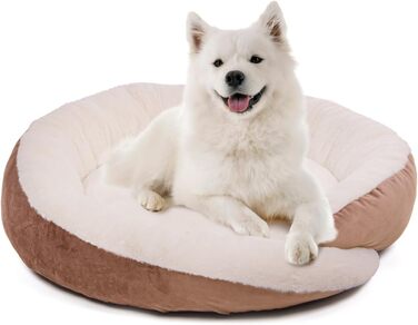 Кругле ліжко для собак Wallace & Jones Grace - зручне лежання для середніх собак | М'яке ліжко з бортиками, неслизьке | Колір коричнево-бежевий | Розмір M | 60 x 60 x 18 см