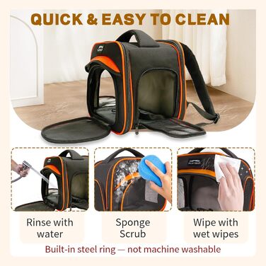 Сумка-переноска для тварин, складна, дихаюча, з леєрою, для цуценят, кошенят, морських свинок (до 3,6 кг), чорний/помаранчевий