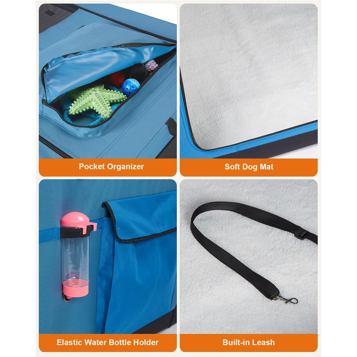 Складаний переносний вольєр для собак Ownpets XXL (122 см), блакитно-чорний, з м'якою підстилкою та міцними сітчастими вікнами