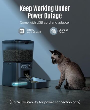 Автоматична годівниця для котів oneisall 3,5 л з WiFi, програмована через додаток, до 10 порцій на день, підходить для котів і собак, з нержавіючою мискою
