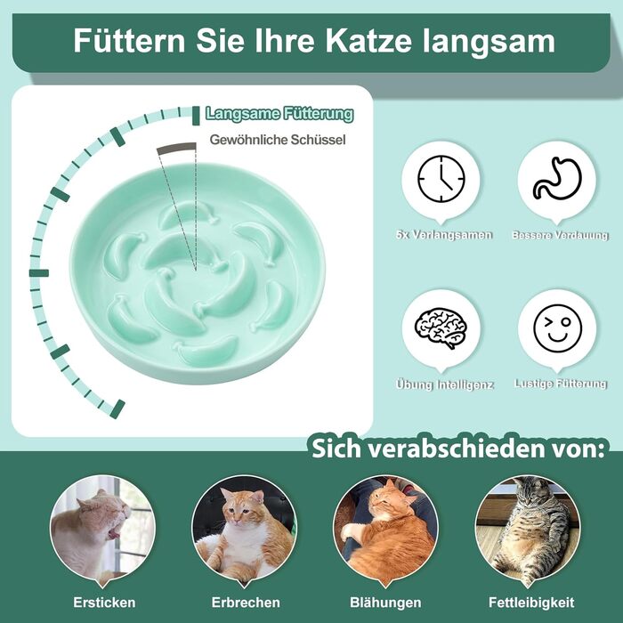 Набір мисок для котів Anti Schling Napf - 2 шт. з кераміки, для повільного годування, білі та блакитні