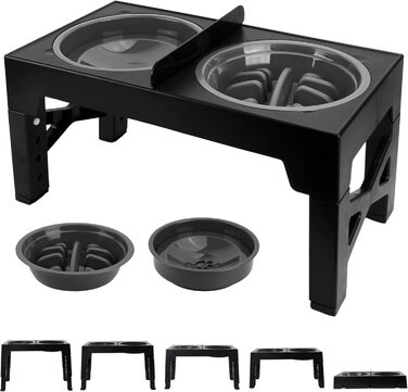Підставка для миски для собак Focenat, 2-в-1 з захистом від протікання, повільне годування, 5 рівнів регулювання висоти, для собак великих, середніх та маленьких порід