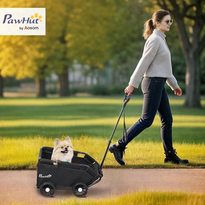 Візок для собак PawHut, чорний, для собак та котів до 4 кг, складна конструкція, з подушкою та безпечними ременями