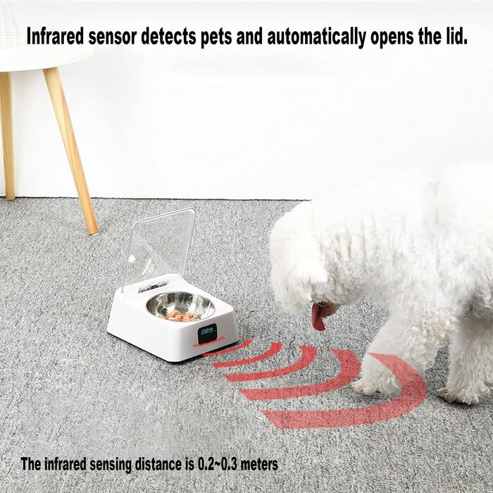 Автоматичний годівник для котів та собак – Інтелектуальний інфрачервоний датчик для сухого/вологого корму (350 мл) з нержавійною чашею – Практичний дозатор корму для маленьких/середніх тварин