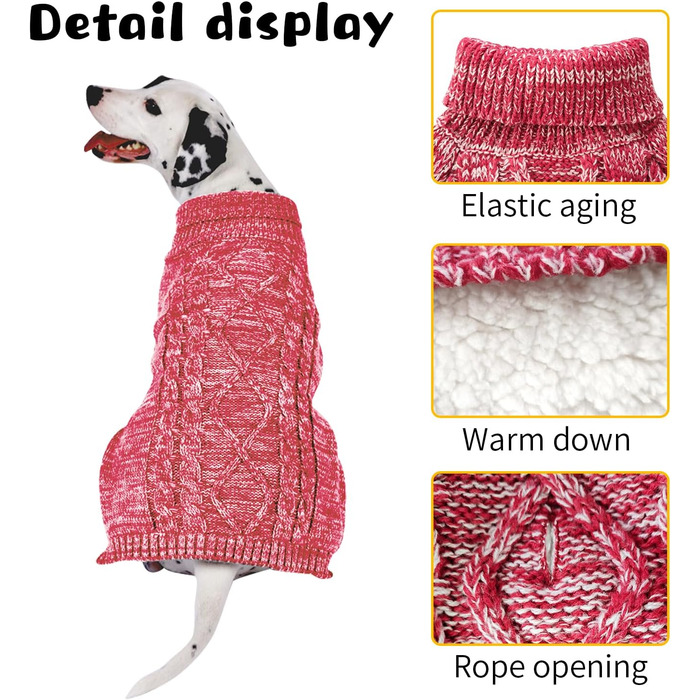 В'язаний пуловер для собак, теплий та м'який, для зими, для цуценят, червоний (S)