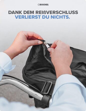 Фронтальний велосипедний кошик BÜCHEL | Складана сумка-кошик для покупок | З кріпленням Express для швидкого встановлення | Чорний | Аксесуар для велосипеда