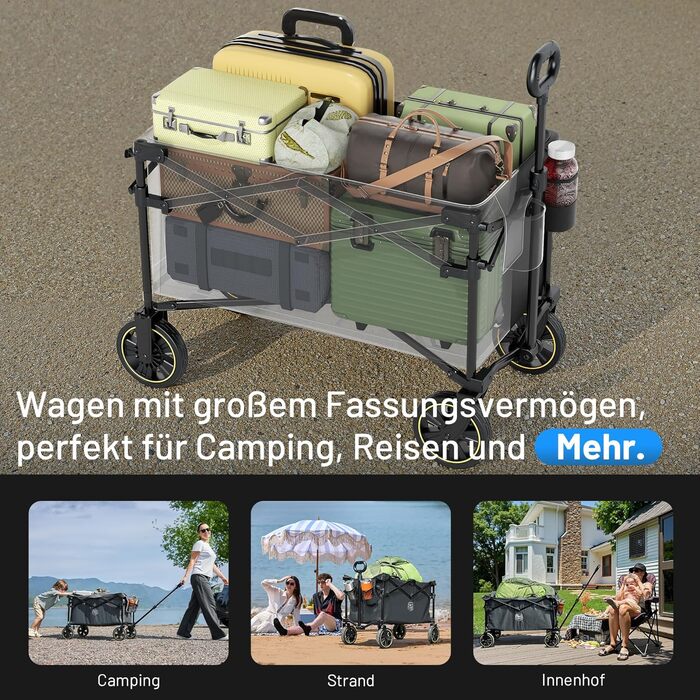 Болерваген Timber Ridge 200L складний з підстаканником, для саду, кемпінгу, покупок. Витримує 100 кг (сірий)