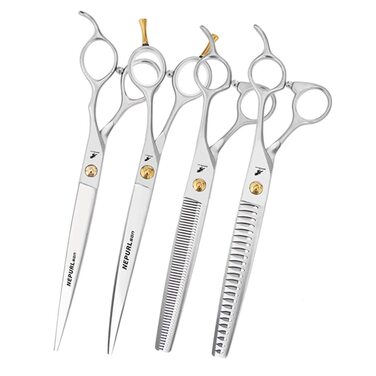 Професійний набір ножиць для грумінгу домашніх тварин, 19,1 см, для собак, прямі та зігнуті ножиці, фінішна ножиця, VG10 сталь (4 шт.)