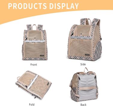 Рюкзак-переноска для собак і котів, дихаючий сітчастий рюкзак, складний, портативний, для подорожей, кемпінгу, до ветеринара, до 6,8 кг (Хакі)