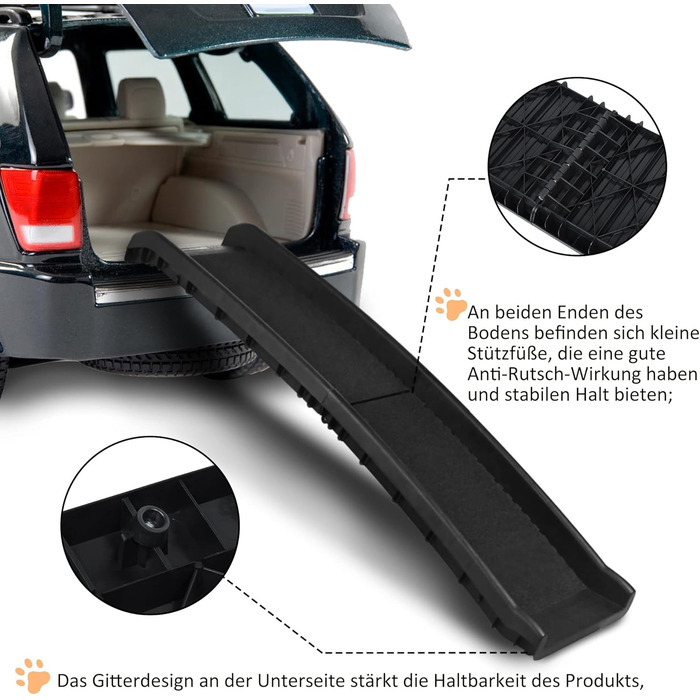 Східці для собак HENGMEI - рампа в багажник авто, 156x40 см, чорний колір