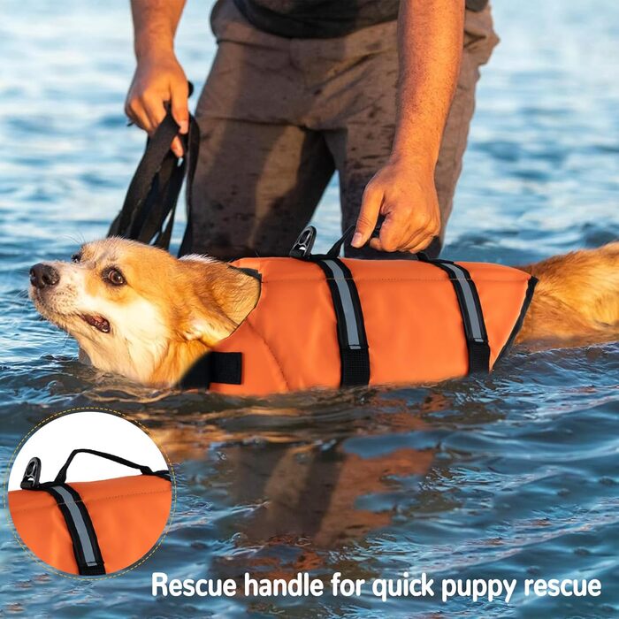 Жилет рятувальний для собак FainFun Orange, XS. Регульований, з високою плавучістю та рятувальним гачком. Підходить для малих та великих собак.