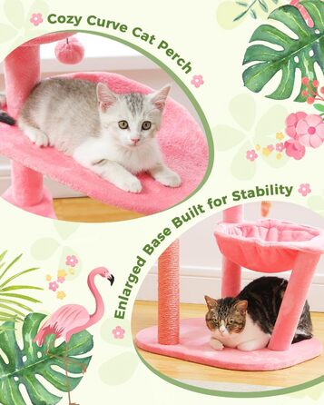 PURRPURCAT Фламінго — рожевий котячий будиночок з гамаком, когтеточка та ігровим м'ячем для маленьких котів, 86,4 см, для дому
