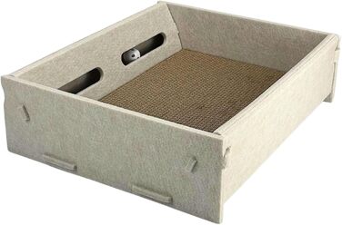 Котяча ігрова коробка з фільцу з двосторонньою дряпальною поверхнею та інтегрованим іграшковим елементом - компактна альтернатива котячому будиночку (кремовий)