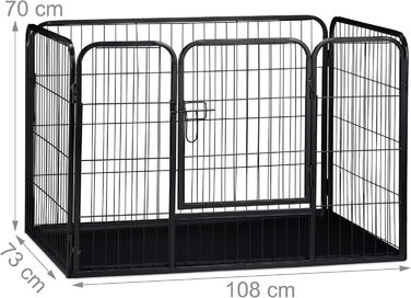Манеж для цуценят та дрібних тварин Relaxdays L з дном, 70x108x73 см, чорний, для дому