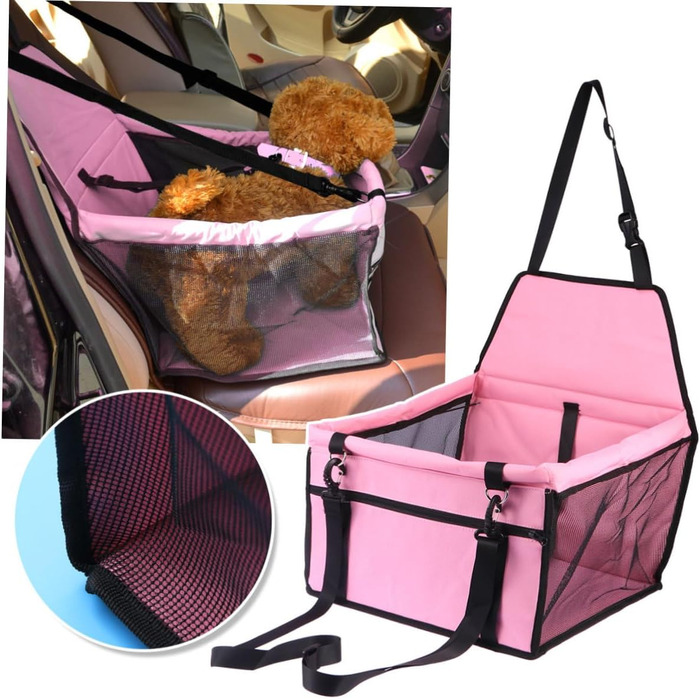 Автомобільна переноска для собак та котів BESPORTBLE - рожева, з регульованим ременем безпеки